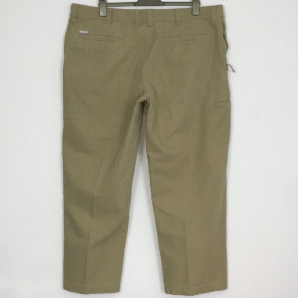 Columbia Mens 42W 30L Olive Hook & Loop Zip Pockets 100% Cotton Flat Front Pants - Picture 4 of 14